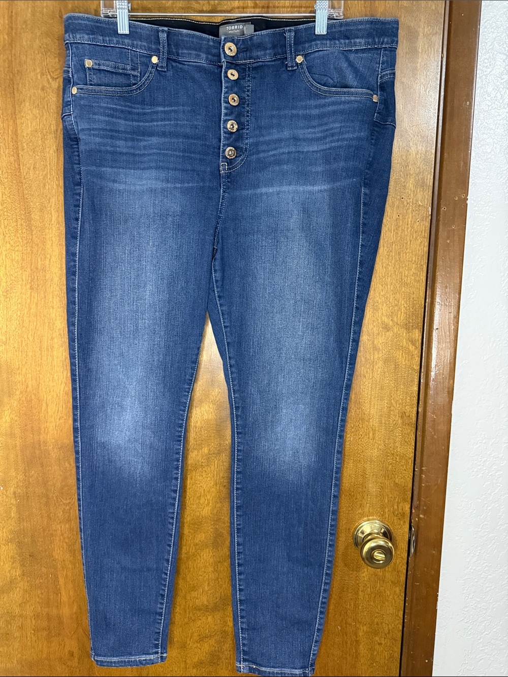 torrid Dark Blue Button-Fly Skinny Jeans